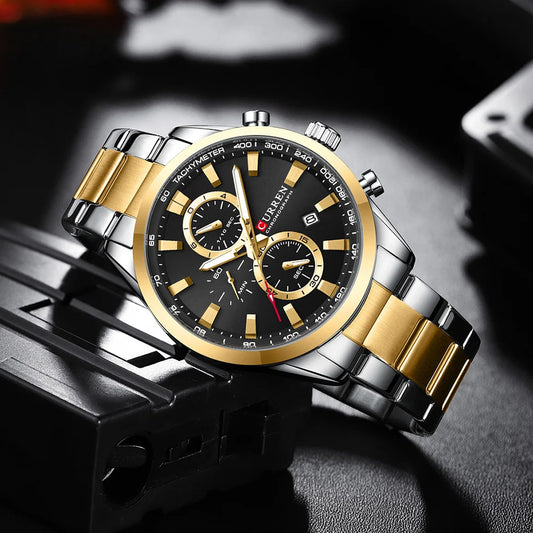 CURREN Casual Quartz Chrono Sport Watches Brands for Men Stainless Steel Bracelet Multifunction Dial 2023 Wristwatch with Date