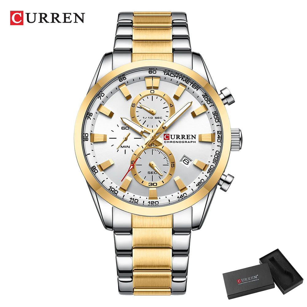 CURREN Casual Quartz Chrono Sport Watches Brands for Men Stainless Steel Bracelet Multifunction Dial 2023 Wristwatch with Date