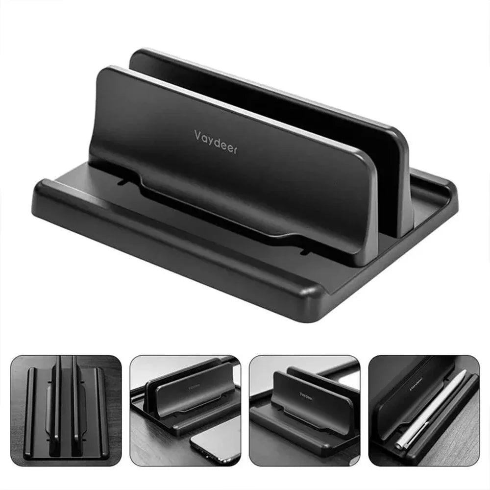 3 In 1 Adjustable Vertical Support Laptop Desktop Stand Universal Vertical Laptop Stand 2Slots Desk Laptop Holder Dock Space-Sav