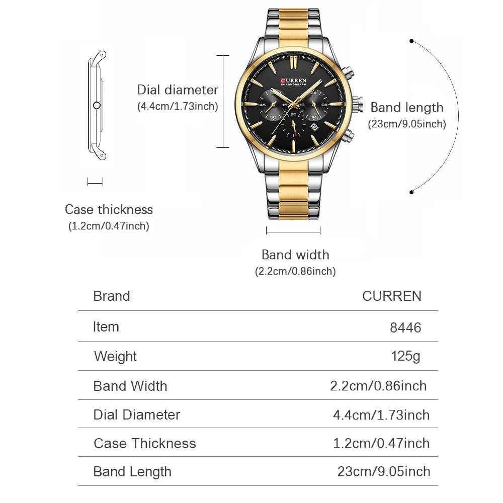 CURREN Casual Quartz Chrono Sport Watches Brands for Men Stainless Steel Bracelet Multifunction Dial 2023 Wristwatch with Date