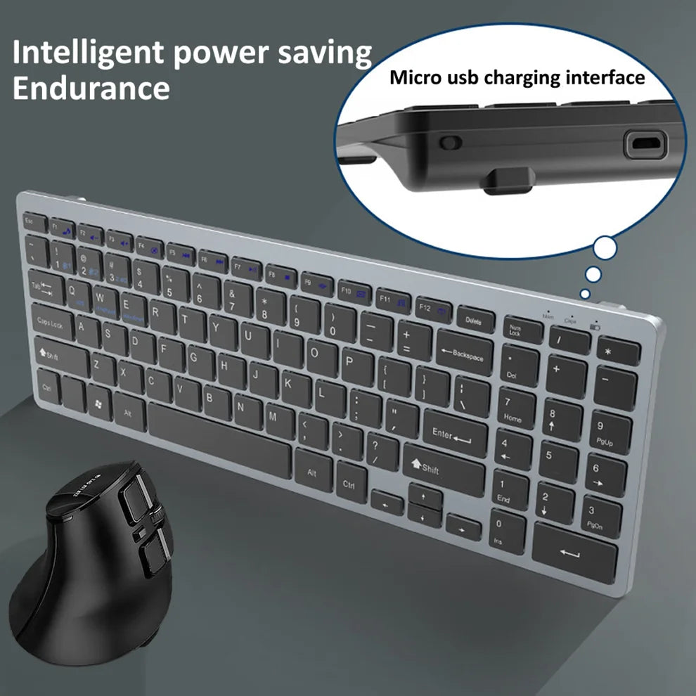 JOMAA Bluetooth Keyboard Mouse Combo Rechargeable 2.4G Wireless Keyboard Mouse Set for Windows PC Laptop Gamer Ergonomic Mice