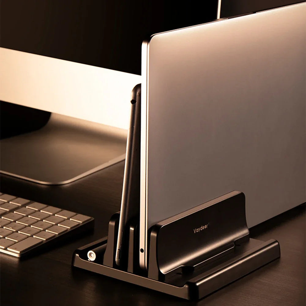 3 In 1 Adjustable Vertical Support Laptop Desktop Stand Universal Vertical Laptop Stand 2Slots Desk Laptop Holder Dock Space-Sav