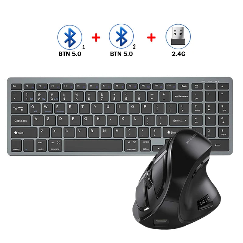 JOMAA Bluetooth Keyboard Mouse Combo Rechargeable 2.4G Wireless Keyboard Mouse Set for Windows PC Laptop Gamer Ergonomic Mice