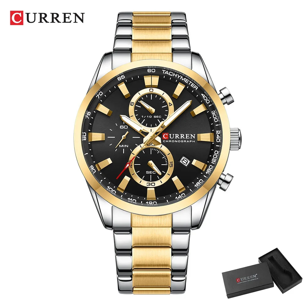 CURREN Casual Quartz Chrono Sport Watches Brands for Men Stainless Steel Bracelet Multifunction Dial 2023 Wristwatch with Date