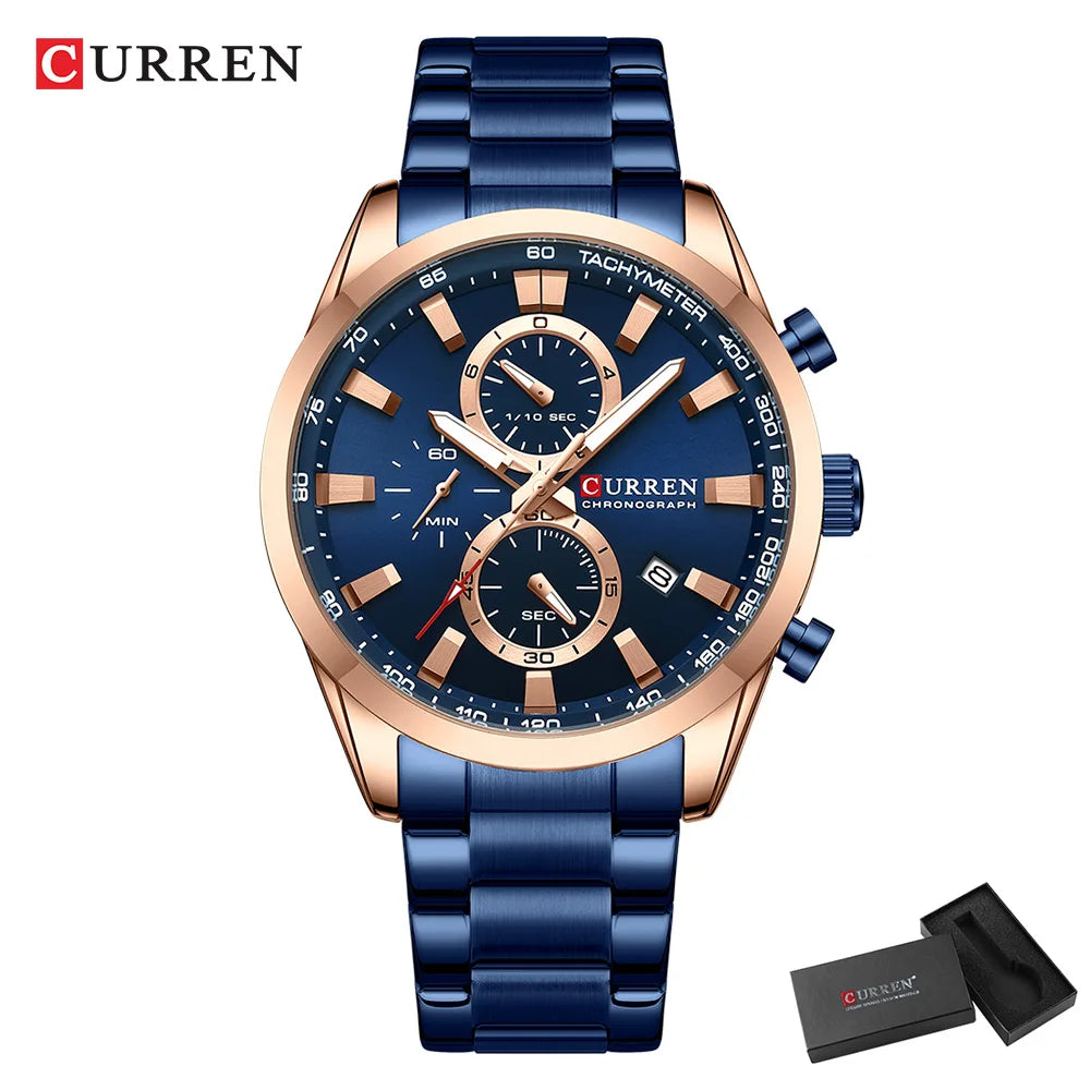 CURREN Casual Quartz Chrono Sport Watches Brands for Men Stainless Steel Bracelet Multifunction Dial 2023 Wristwatch with Date