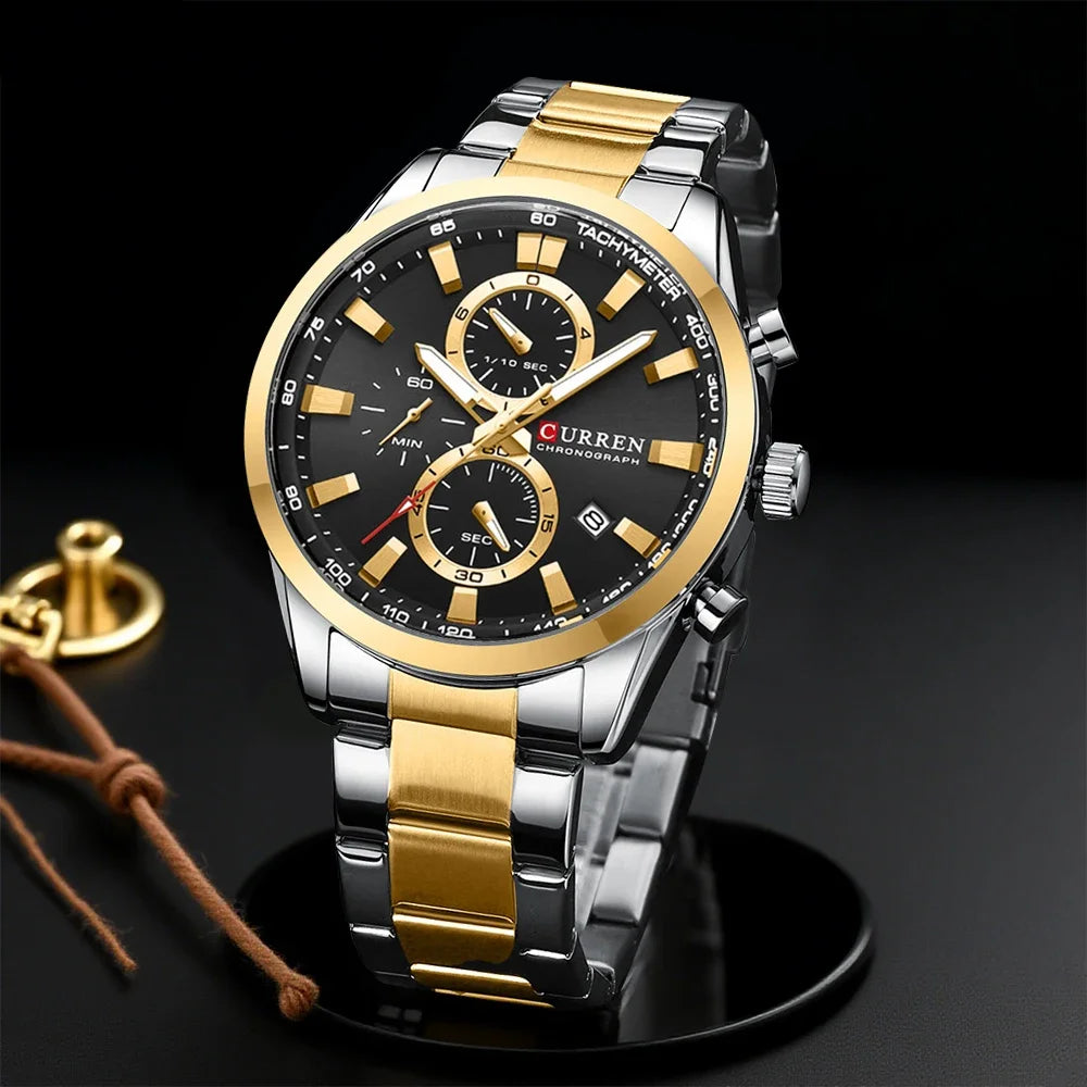 CURREN Casual Quartz Chrono Sport Watches Brands for Men Stainless Steel Bracelet Multifunction Dial 2023 Wristwatch with Date
