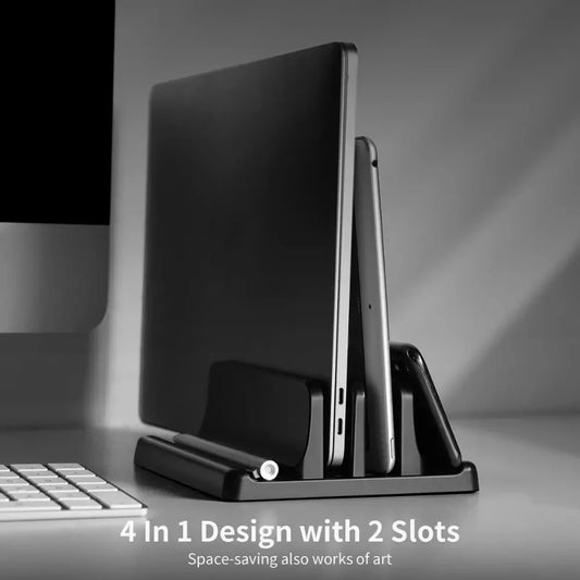 3 In 1 Adjustable Vertical Support Laptop Desktop Stand Universal Vertical Laptop Stand 2Slots Desk Laptop Holder Dock Space-Sav